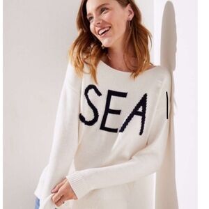 LOFT White Knit SEA Crewneck Sweater XS
